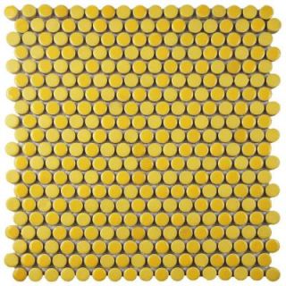 Merola Tile Comet Penny Round Yellow 11 1/4 in. x 11 3/4 in. x 9 mm Porcelain Mosaic Tile FSHCOMYL