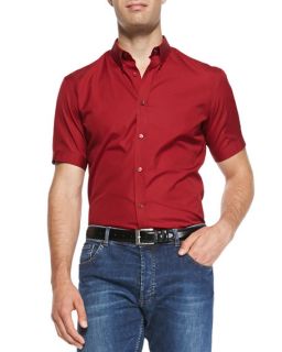 Alexander McQueen Short Sleeve Poplin Shirt, Red