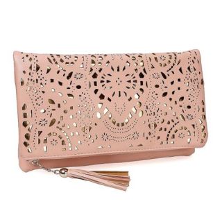 BMC Womens Salmon Perforated Cut Out Gold Accent Foldover Fashion Clutch Handbag