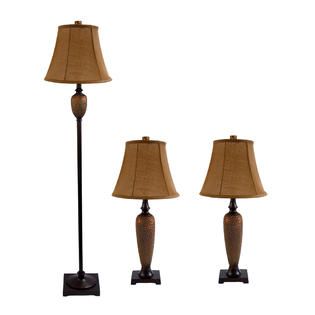Elegant Designs Hammered Bronze Three Pack Lamp Set (2 Table Lamps, 1