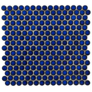 Merola Tile Hudson Penny Round Blue Eye 12 in. x 12 1/4 in. x 5 mm Porcelain Mosaic Tile (10.2 sq. ft. / case) FKOMPR24