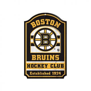 NHL Team Logo 11" x 17" Antique Wood Finish Sign   Boston Bruins   7800696