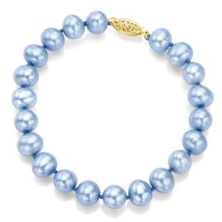 DaVonna 14k Yellow Gold Blue Cultured Pearl Bracelet (8 9 mm)