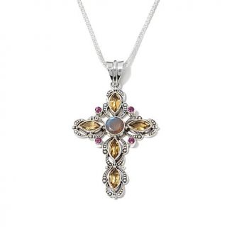 Nicky Butler Multigemstone Sterling Silver Marquise Cross Pendant with 18" Chai   7582198