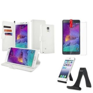 Insten White Stand Leather Wallet Case+Stand Phone Holder+Protector For Samsung Galaxy Note 4 IV