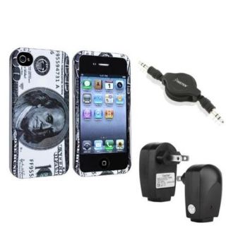 Insten Hundred Dollar Hard Case Skin Cover+AC Home Charger+Cable For iPhone 4 4G Gen 4S