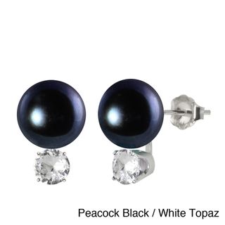 Sterling Silver Colored FW Pearl and Gemstone Earrings (10 10.5 mm)