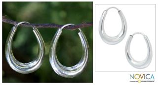 Sterling Silver Modern Treasure Handcrafted Hoop Earrings (Thailand