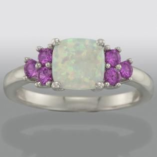 Ladies Sterling Silver, Lab Created Cushion Opal and Pink Sapphire