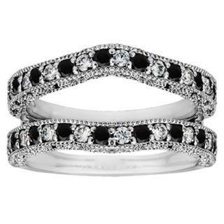 Sterling Silver Black and White Cubic Zirconia Vintage Ring Guard with
