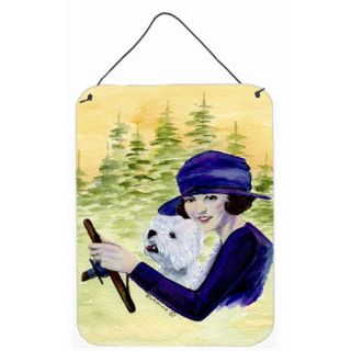 Woman driving with her Westie Aluminum Hanging Painting Print Plaque