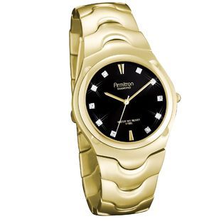 Armitron Mens Dress Watch with Round Black Dial and Goldtone Link Band