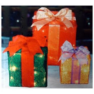 Set of 3 Christmas Brites Pre Lit Multi Color Christmas Gift Box Decorations