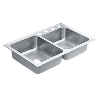 MOEN 1800 Series Drop in Stainless Steel 33 in. 4 Hole Double Bowl Kitchen Sink G182334