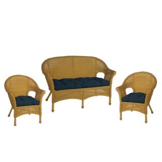Royal Navy Blue Wicker Chair and Love Seat Cushions (Set of 3