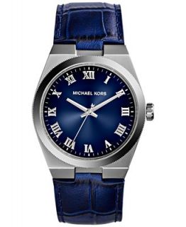 Michael Kors Womens Channing Blue Croc Embossed Leather Strap Watch