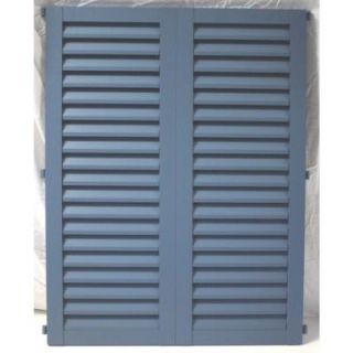 POMA 40 in. x 39.75 in. Light Blue Colonial Hurricane Louvered Shutters Pair 8002 cib 001