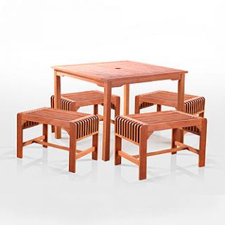 Vifah 5 Piece Dining Set with Square Table and Backless Benches