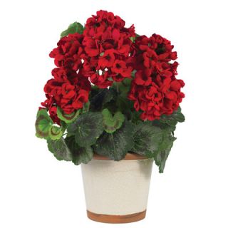 Nearly Natural Silk Geranium Desk Top Plant in Decorative Vase