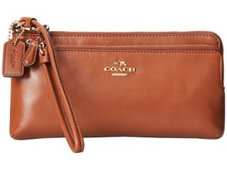Coach Smooth Leather Double Zip Wallet Light Saddle