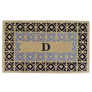 Creative Accents Crispin Blue and Black 22 in. x 36 in. HeavyDuty Coir Monogrammed D Door Mat 02403D