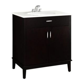 Simpli Home Urban Loft 30 in. Vanity in Espresso Brown with Quartz Marble Vanity Top in White and Under Mounted Oval Sink NL CLT090201 30 2A