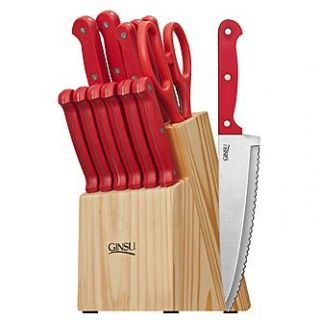 Ginsu Essential Series 03879 14 Piece Red Cutlery Set( Natural Block