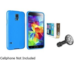 Insten Sky Blue Jelly TPU Rubber Case with Clear Diamond Headset Dust Cap for Samsung Galaxy S5 / SV 1841983