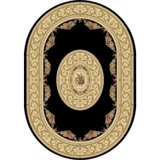 Winifred Black/Ivory 6 ft. 7 in. x 9 ft. 6 in. Oval Indoor Area Rug 9172960210