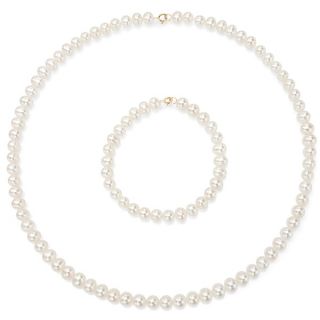 DaVonna 14k Gold Freshwater Pearl Necklace/ Bracelet Set (4 4.5 mm/ 14