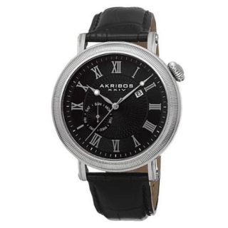 Akribos XXIV Men's Swiss Quartz Day/Date Genuine Leather Strap Watch