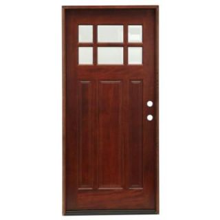 Pacific Entries 36 in. x 80 in. Craftsman 6 Lite Stained Mahogany Wood Prehung Front Door M36ML