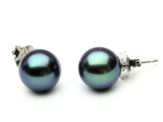 The Pearl Outlet Freshwater Black Pearl Earrings 8mm AA+ Quality