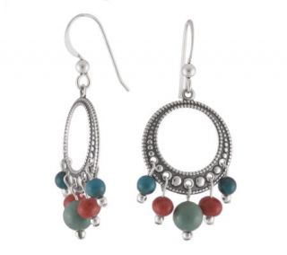 Southwestern Sterling Earrings w/Red Coral & Turquoise Accent —
