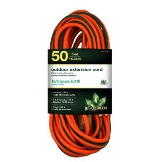 Go Green Power 50 ft. 16/3 SJTW Outdoor Extension Cord   Orange with Lighted Green Ends GG 13750