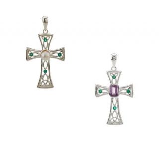 Solvar Sterling Silver Emerald Cross Pendant —