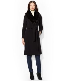 Lauren Ralph Lauren Wool Cashmere Blend Belted Faux Fur Collar Coat