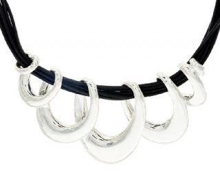 Sterling Silver Polished Ribbon Necklace w/ Black Cord by Or Paz —