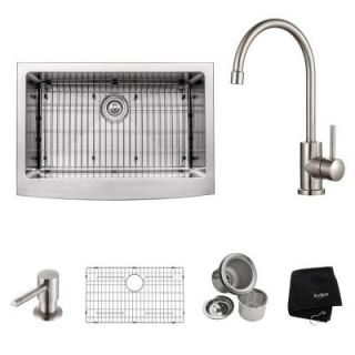 KRAUS All in One Farmhouse Apron Front Stainless Steel 30 in. Single Bowl Kitchen Sink with Kitchen Faucet KHF200 30 KPF2160 SD20