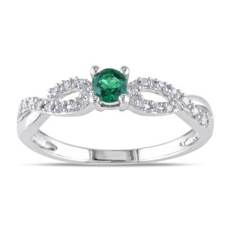 Miadora Silver Created Emerald and 1/10ct TDW Diamond Ring (H I, I2 I3