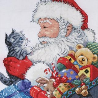 Santa & Kitten Counted Cross Stitch Kit 13"X13" 14 Count