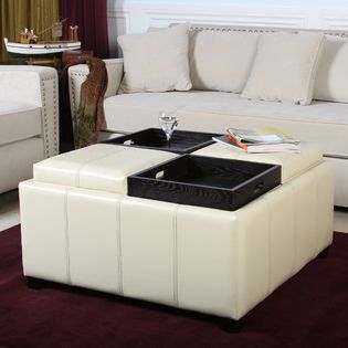 Dartmouth Four Sectioned White Leather Cube Storage Ottoman