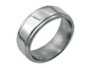 Stainless Steel Ridged Edge 8mm Polished Band, Size 9.5