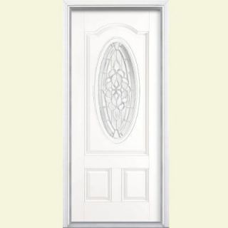 Masonite 36 in. x 80 in. Oakville Three Quarter Oval Lite Painted Smooth Fiberglass Prehung Front Door with Brickmold 28398