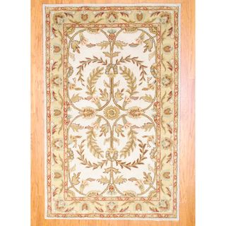 Indo Hand tufted Mahal Ivory/ Gold Wool Rug (5 x 8)