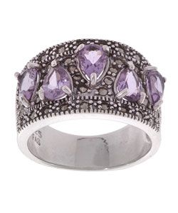 Glitzy Rocks Sterling Silver Marcasite and Amethyst Ring  