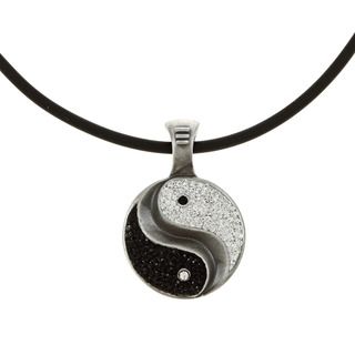 Pewter Black and White Crystal Yin and Yan Necklace