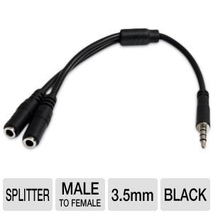 StarTech Headphone and Microphone Combo Jack Splitter   4 position 3.5mm to Dual 3 position 3.5mm, Nickel Connector Plating, PVC Jacket, Male to Female, Black    MUYHSMFF