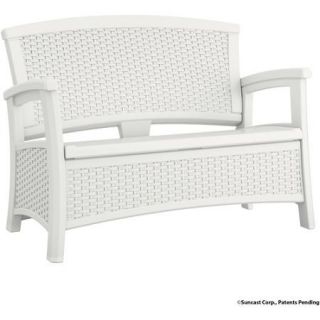 Suncast Elements Resin Wicker Bench with Storage, White