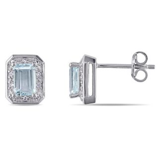 Miadora Sterling Silver Aquamarine and 1/10ct TDW Diamond Earrings (H